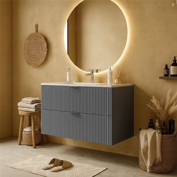 Mobile bagno cannettato 102x47 grigio opaco lavabo in ceramica Teramo