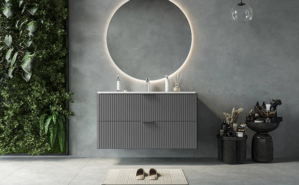 Mobile bagno cannettato 102x47 grigio opaco lavabo in ceramica Teramo