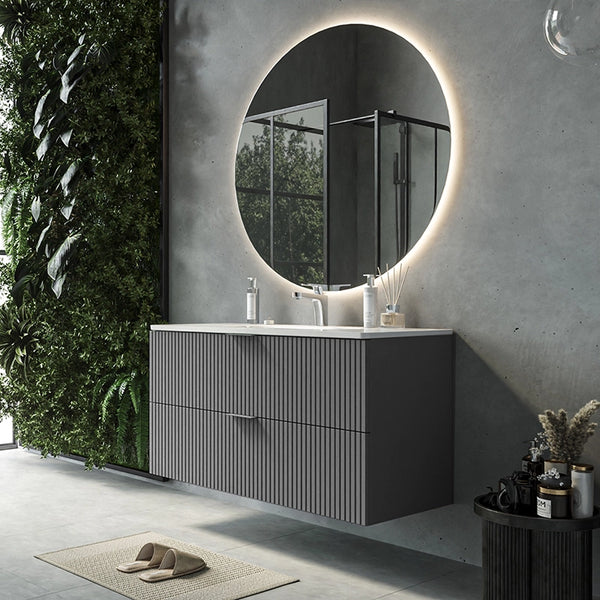Mobile bagno cannettato 102x47 grigio opaco lavabo in ceramica Teramo