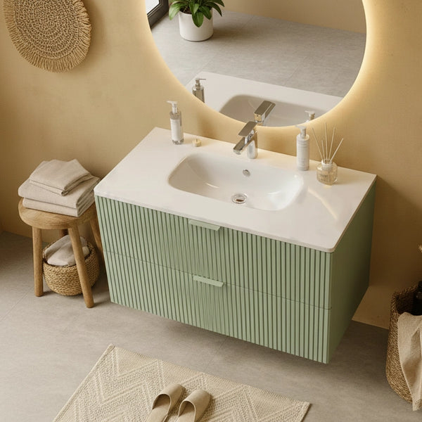 Mobile bagno cannettato 102x47 salvia opaco lavabo in ceramica Teramo