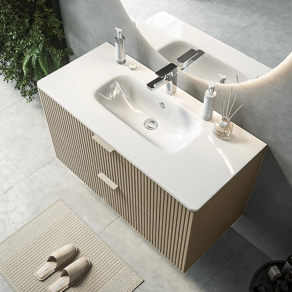 Mobile bagno cannettato 102x47 tortora opaco lavabo in ceramica Teramo
