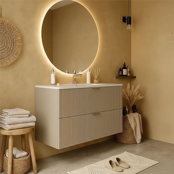 Mobile bagno cannettato 102x47 tortora opaco lavabo in ceramica Teramo