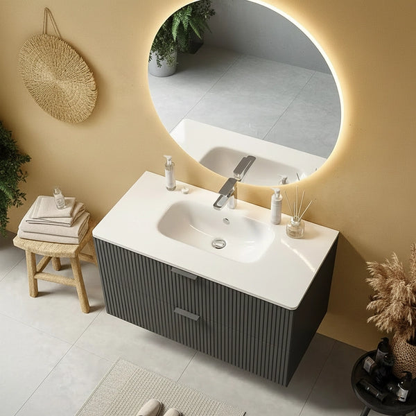 Mobile bagno cannettato 82x47 grigio opaco lavabo in ceramica Teramo