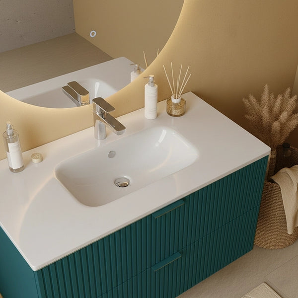 Mobile bagno cannettato 82x47 petrolio opaco lavabo in ceramica Teramo