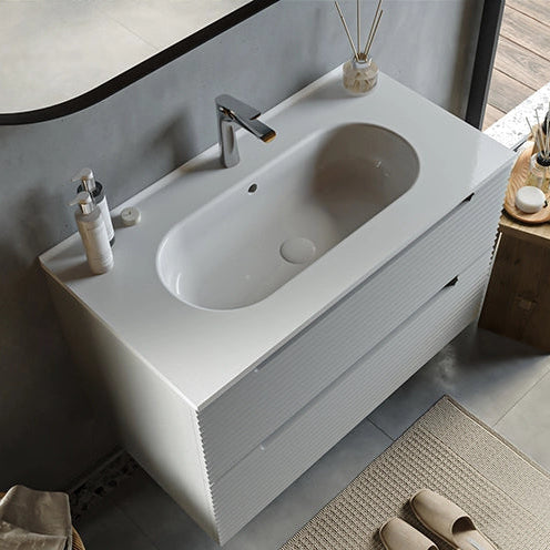 Mobile bagno clear grey 80x45 Mango due cassetti con lavabo in ceramica lucida