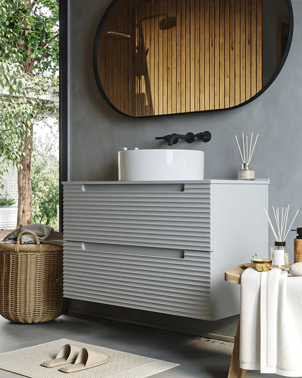 Mobile bagno clear grey 100x45 Mango lavabo tondo da, vista laterale della struttura sospesa - Exagonshop