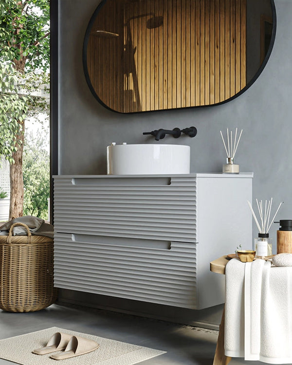 Mobile bagno clear grey 80x45 Mango lavabo tondo da, vista laterale della struttura sospesa - Exagonshop