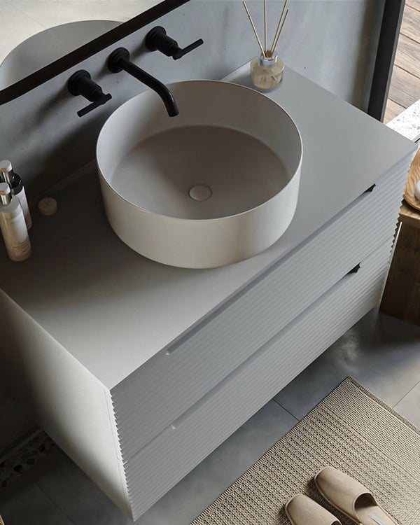 Mobile bagno clear grey 100x45 Mango lavabo tondo da, vista dall'alto del piano con lavabo - Exagonshop