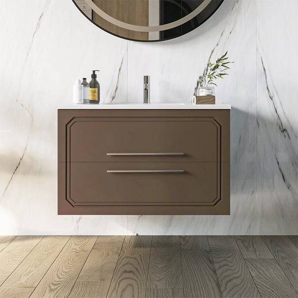 Mobile bagno creta opaco 80x46 Vienna con lavabo cassetti rifiniti con maniglie cromo