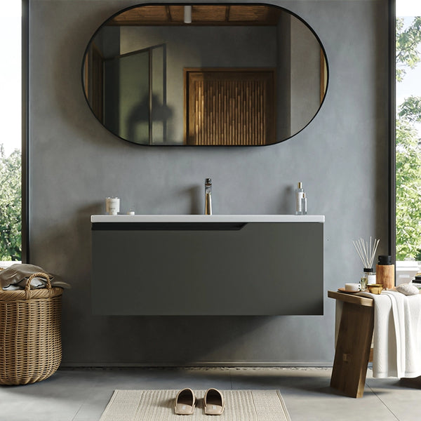 Mobile bagno dark grey 100x45 Modena un cassetto maniglia a gola con lavabo in ceramica lucida
