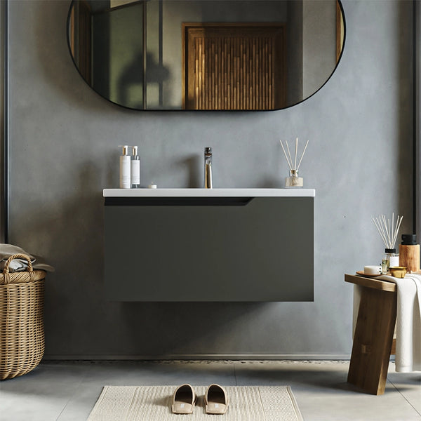 Mobile bagno dark grey 80x45 Modena un cassetto maniglia a gola con lavabo in ceramica lucida
