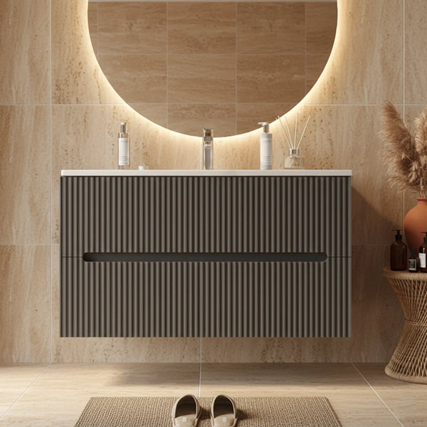 Mobile bagno grigio 100x46 cannettato Urbino 2.0 con lavabo in resina e due cassetti