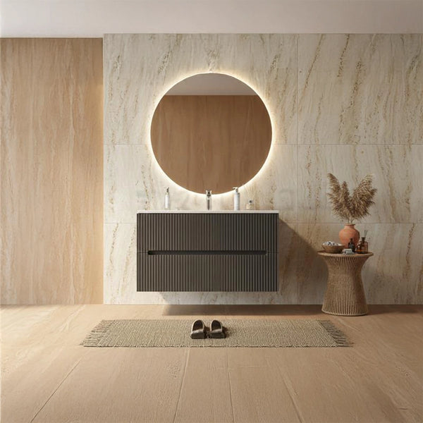 Mobile bagno grigio 100x46 cannettato Urbino 2.0 con lavabo in resina e due cassetti