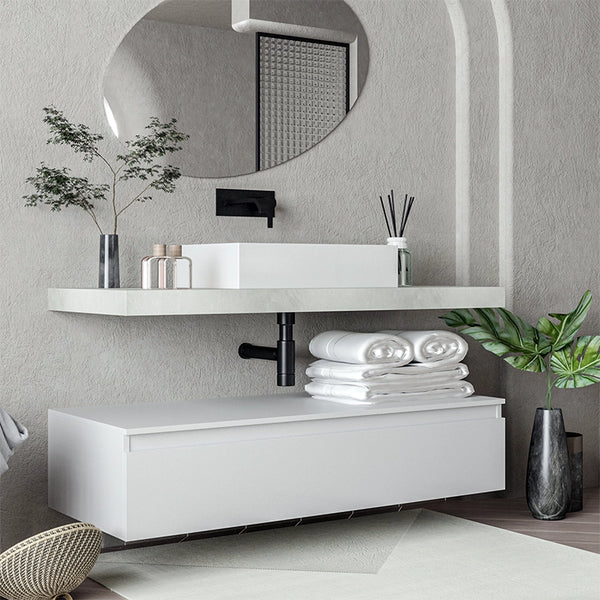 Mobile bagno grigio bianco opaco 120x50 Oasy un cassetto con top e lavabo rettangolare da appoggio