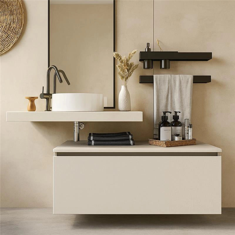 Mobile bagno grigio chiaro 90x50 Elsa con top effetto cemento e lavabo tondo da appoggio