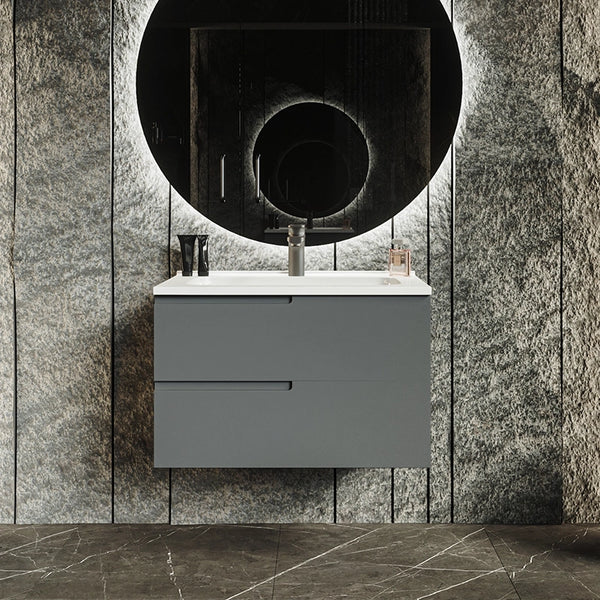 Mobile bagno grigio opaco 70x46 Sorrento maniglia sinistra e lavabo in ceramica