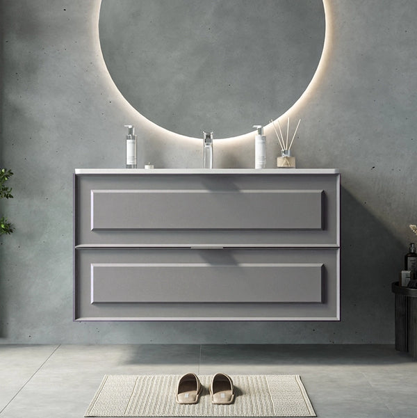 Mobile bagno grigio opaco 82x47 Dublino con lavabo in ceramica due cassetti con cornice