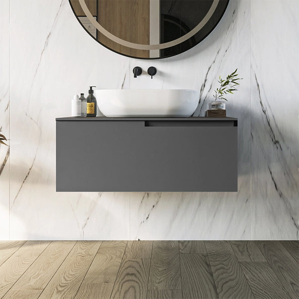 Mobile bagno grigio opaco 90x46 Sorrento un cassetto con ciotola