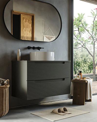 Mobile bagno grigio scuro 80x45 Mango lavabo tondo da Dark Grey, vista dall'alto del piano con lavabo - Exagonshop