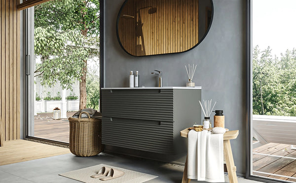 Mobile bagno grigio scuro 100x45 Mango due cassetti con lavabo in ceramica lucida