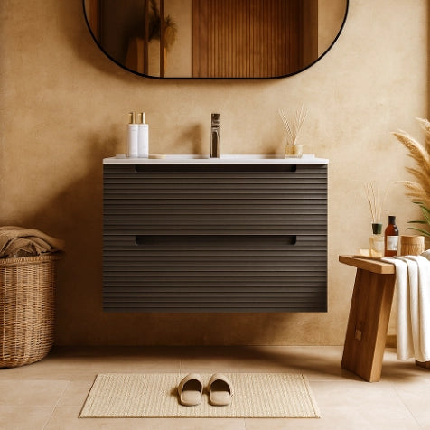 Mobile bagno grigio scuro 100x45 Mango due cassetti con lavabo in ceramica lucida