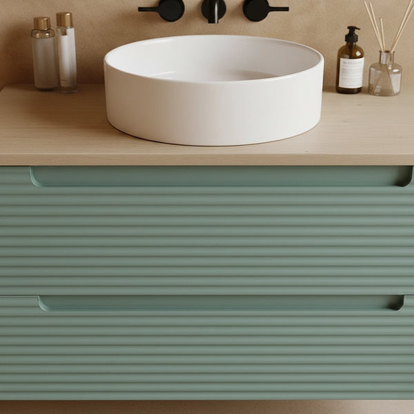 Mobile bagno muschio 100x45 Mango top quercia e lavabo tondo da appoggio in ceramica