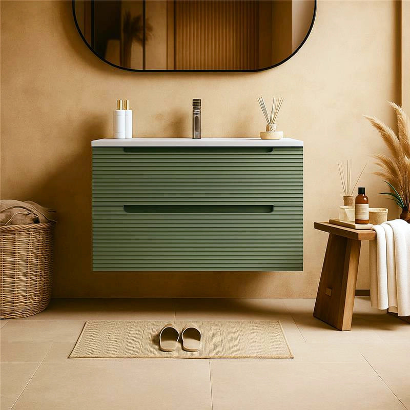 Mobile bagno muschio 80x45 Mango due cassetti soft close con lavabo in ceramica lucida