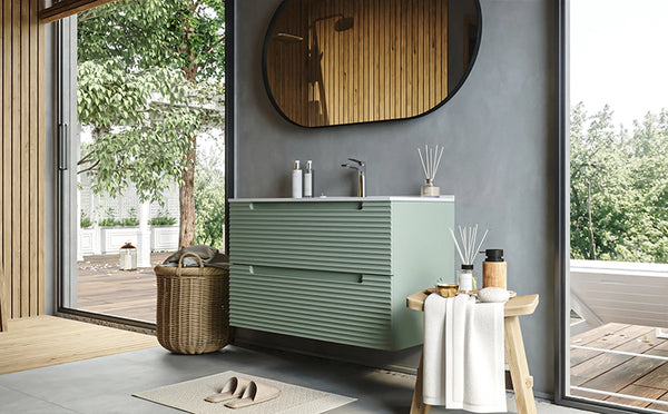 Mobile bagno muschio 80x45 Mango due cassetti soft close con lavabo in ceramica lucida