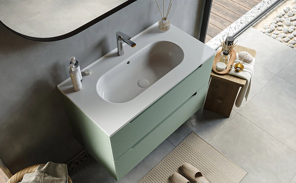 Mobile bagno muschio 80x45 Mango due cassetti soft close con lavabo in ceramica lucida
