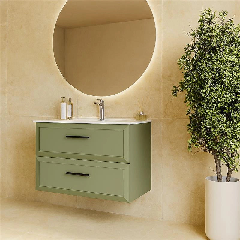 Mobile bagno muschio 100x45 Praga due cassetti soft close con lavabo in ceramica