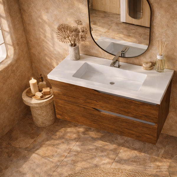 Mobile bagno noce 100x46 Gaia con lavabo in ceramica
