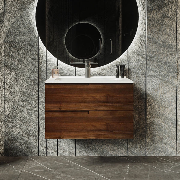 Mobile bagno noce 70x46 Sorrento con maniglia sinistra e lavabo in ceramica