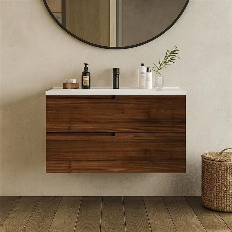 Mobile bagno noce 70x46 Sorrento con maniglia sinistra e lavabo in ceramica