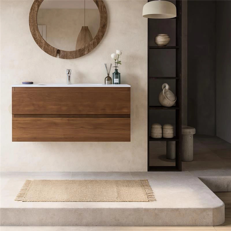 Mobile bagno noce chiaro 120x45 Pesaro con lavabo in mineralmarmo
