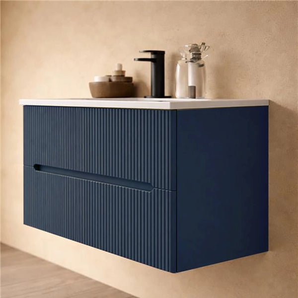 Mobile bagno petrolio 120x46 cannettato Urbino con lavabo ceramica