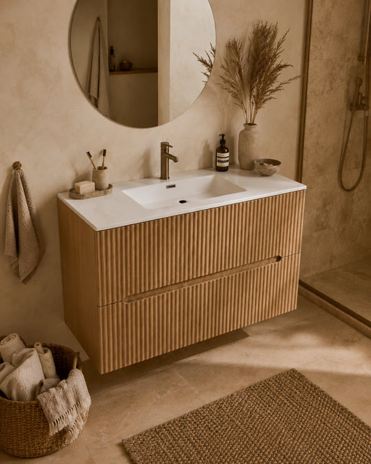 Mobile bagno quercia 100x46 cannettato Urbino 2.0 con lavabo in resina