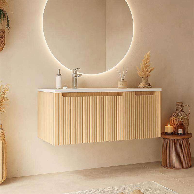 Mobile bagno quercia 100x46 cannettato Urbino 2.0 con lavabo sinistro in resina un anta e cassetto