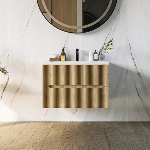 Mobile bagno rovere 70x46 cannettato Urbino due cassetti con lavabo in ceramica