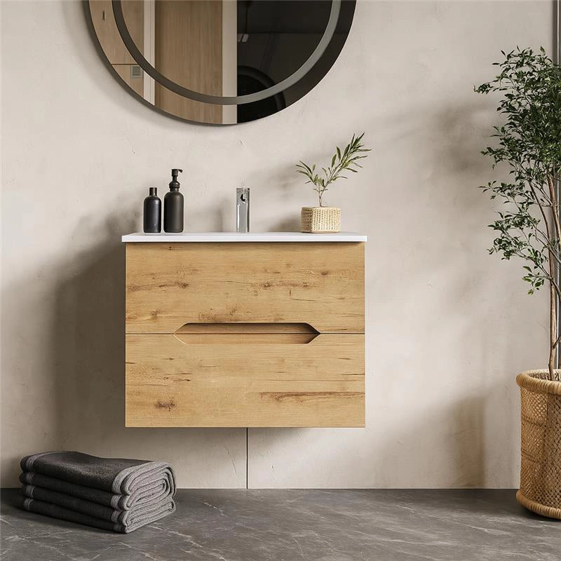 Mobile bagno rovere chiaro 60x46 Urbino con lavabo in ceramica due cassetti