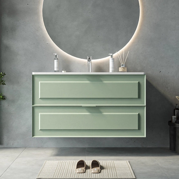 Mobile bagno salvia opaco 82x47 Dublino con lavabo in ceramica due cassetti con cornice