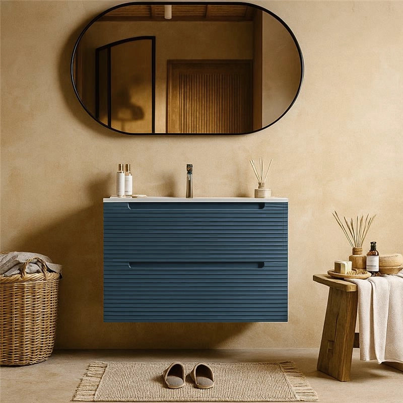 Mobile bagno sky blue 100x45 Mango due cassetti con lavabo in ceramica lucida