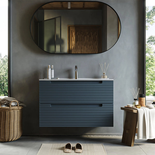 Mobile bagno sky blue 100x45 Mango due cassetti con lavabo in ceramica lucida