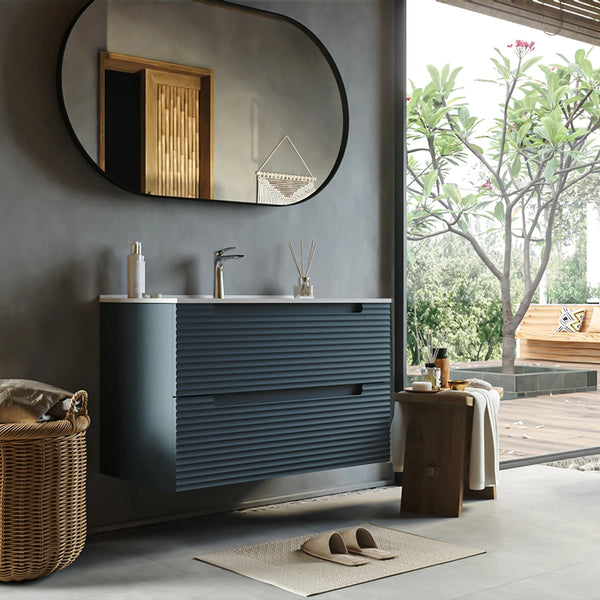 Mobile bagno sky blue 100x45 Mango due cassetti con lavabo in ceramica lucida