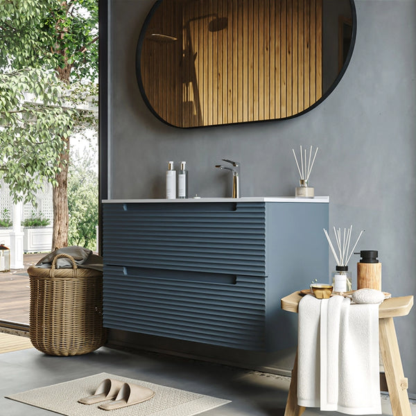 Mobile bagno sky blue 100x45 Mango due cassetti con lavabo in ceramica lucida
