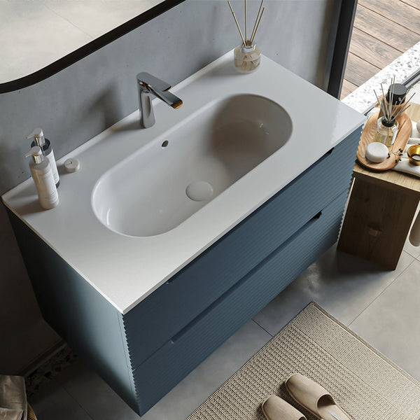 Mobile bagno sky blue 100x45 Mango due cassetti con lavabo in ceramica lucida
