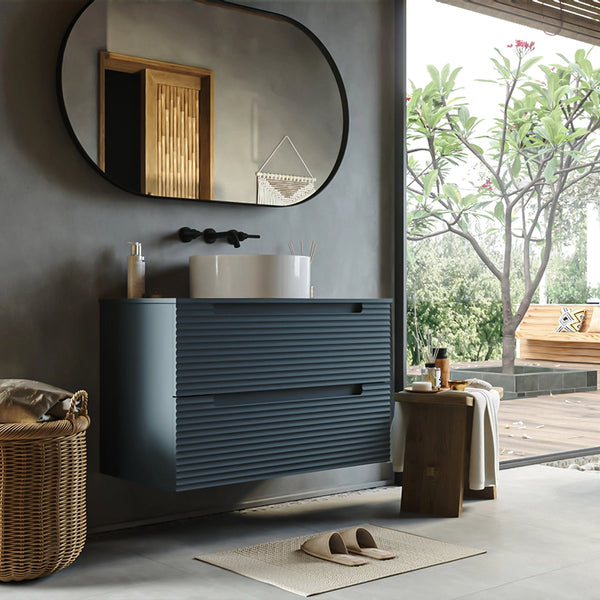 Mobile bagno sky blue 100x45 Mango lavabo tondo da appoggio in ceramica lucida