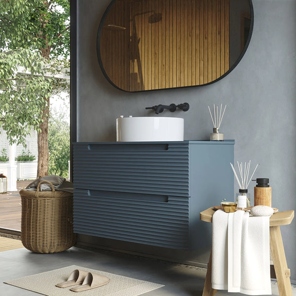 Mobile bagno sky blue 100x45 Mango lavabo tondo da appoggio in ceramica lucida