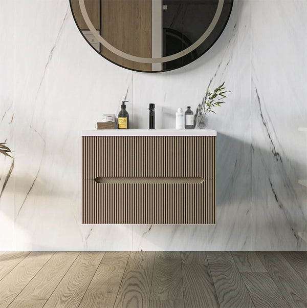 Mobile bagno tortora opaco 60x46 cannettato Urbino due cassetti con lavabo in ceramica