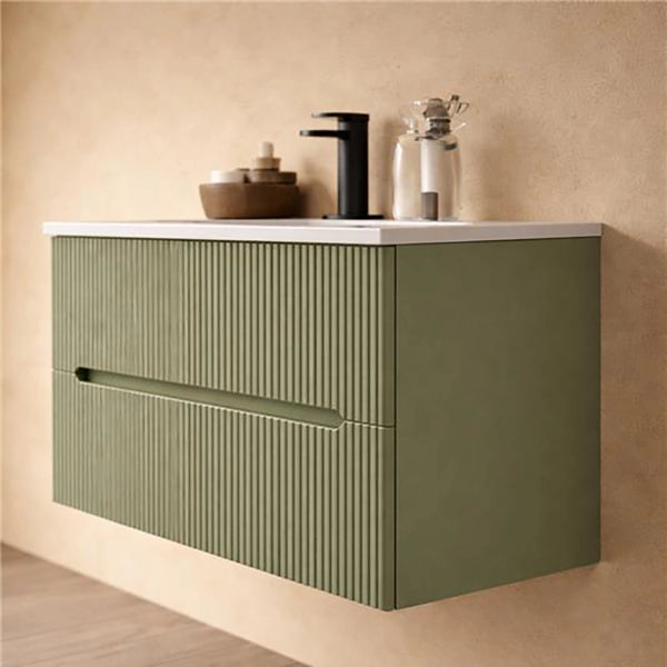 Mobile bagno verde muschio 90x46 cannettato Urbino con lavabo ceramica