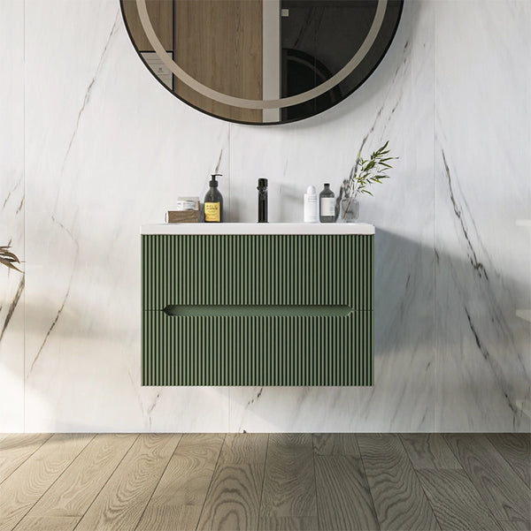 Mobile bagno verde muschio 70x46 cannettato Urbino con lavabo ceramica
